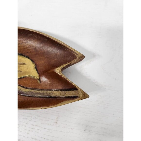 Vintage Handcarved Wood Abstract Floral Design Trinket Dish Decor Mid Century - Picture 4 of 7